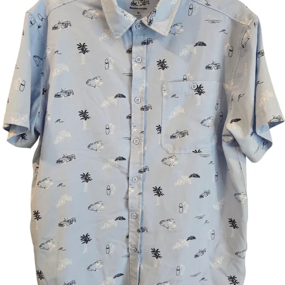 Mountain and Isles Shirt Mens Medium blue tropical button up beach summer EUC - Picture 5 of 6